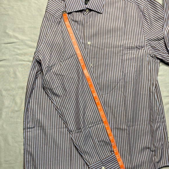 Pronto Uomo Brown and Blue Striped Button Down Shirt - Picture 10 of 12